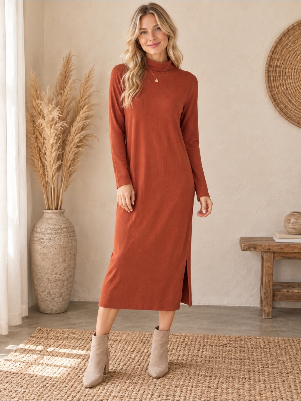 a new day Rust Turtleneck Maxi Dress